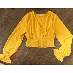 NWOT Altar’d State Mustard Yellow Ruffle Sleeve Top Size L